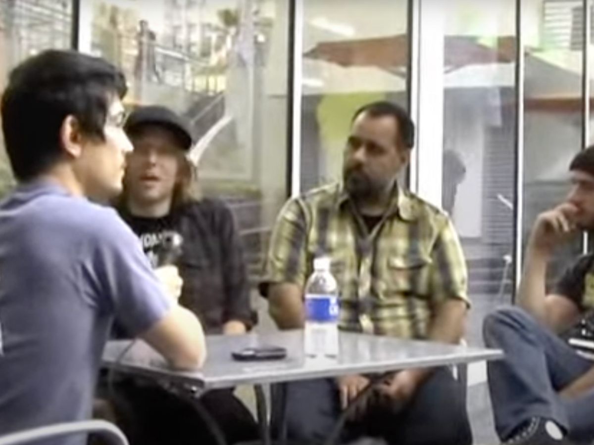 Ryan Minic interviewing members of Thursday in 2009 outside the Knitting Factory in Hollywood.